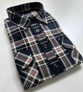 Pilgrim Half Button Flannelette Shirt - Navy & Black