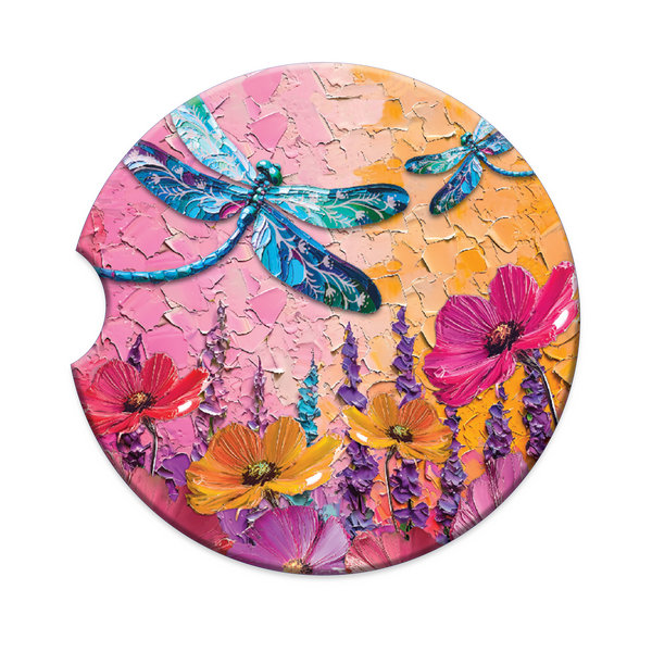 Lisa Pollock Car Coaster - Playful Dragonflies