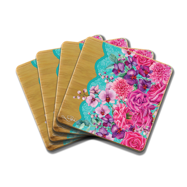 Lisa Pollock Bamboo Coaster Set - Rose Bouquet