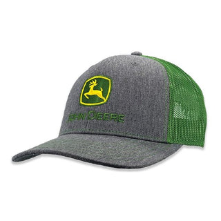 John Deere Trademark Logo Trucker Mesh Cap-Heather Grey/Green