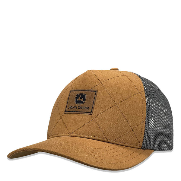 John Deere Quilted Canvas Cap with Leather Patch - Brown/Charcoal