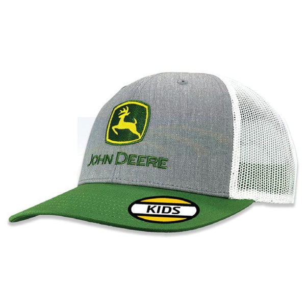 John Deere Kids Basic Trucker Mesh Cap-Heather Grey/Green/White