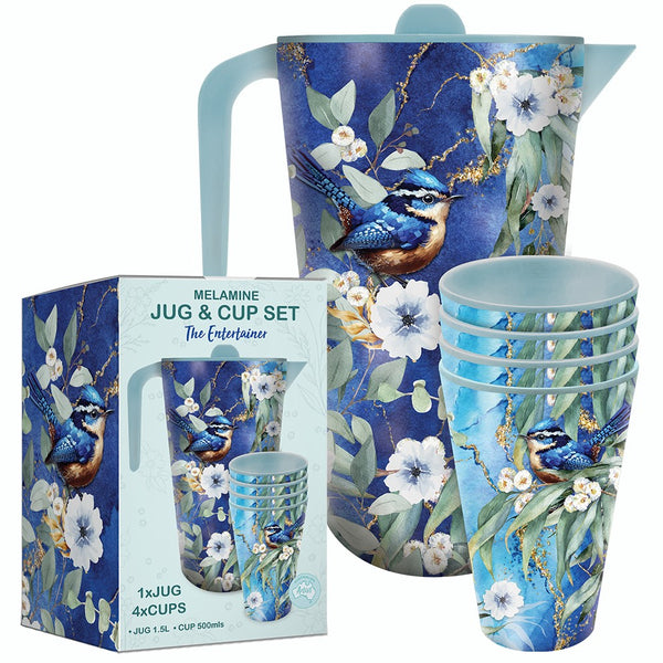 Lisa Pollock Melamine Jug & Cup Set -Cheeky Wrens