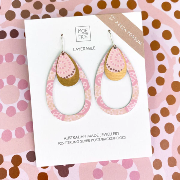 Moe Moe - Azeza Possum Ceremony Layered Outline Tear Drop Earrings