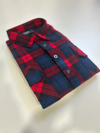 Pilgrim Half Button Flannelette Shirt - Red & Blue