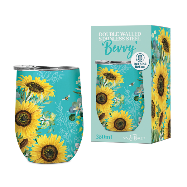 Lisa Pollock Double Walled Stainless Steel Bevvy - Bee Sunny