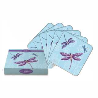 Lisa Pollock - Set of 6 Coasters - Lavender Dragonflies