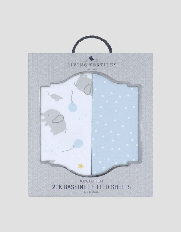 Living Textiles 2 Pack Jersey Bassinet Fitted Sheets - Mason & Blue Dots