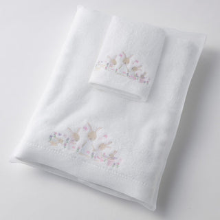 Jiggle & Giggle Bunny Garden Bath Towel & Face Washer in organza bag