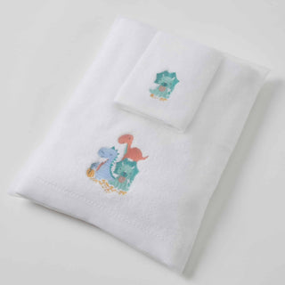 Jiggle & Giggle Green Dino Bath Towel & Face Washer in organza bag